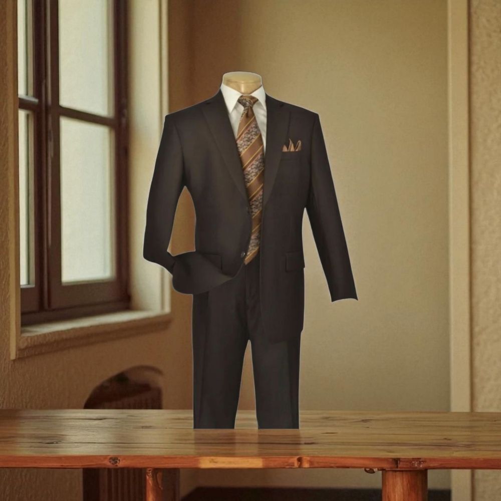 APOLLO KING MEN'S 2 PIECE MODERN FIT SOLID BROWN EXECUTIVE SUIT. 5604